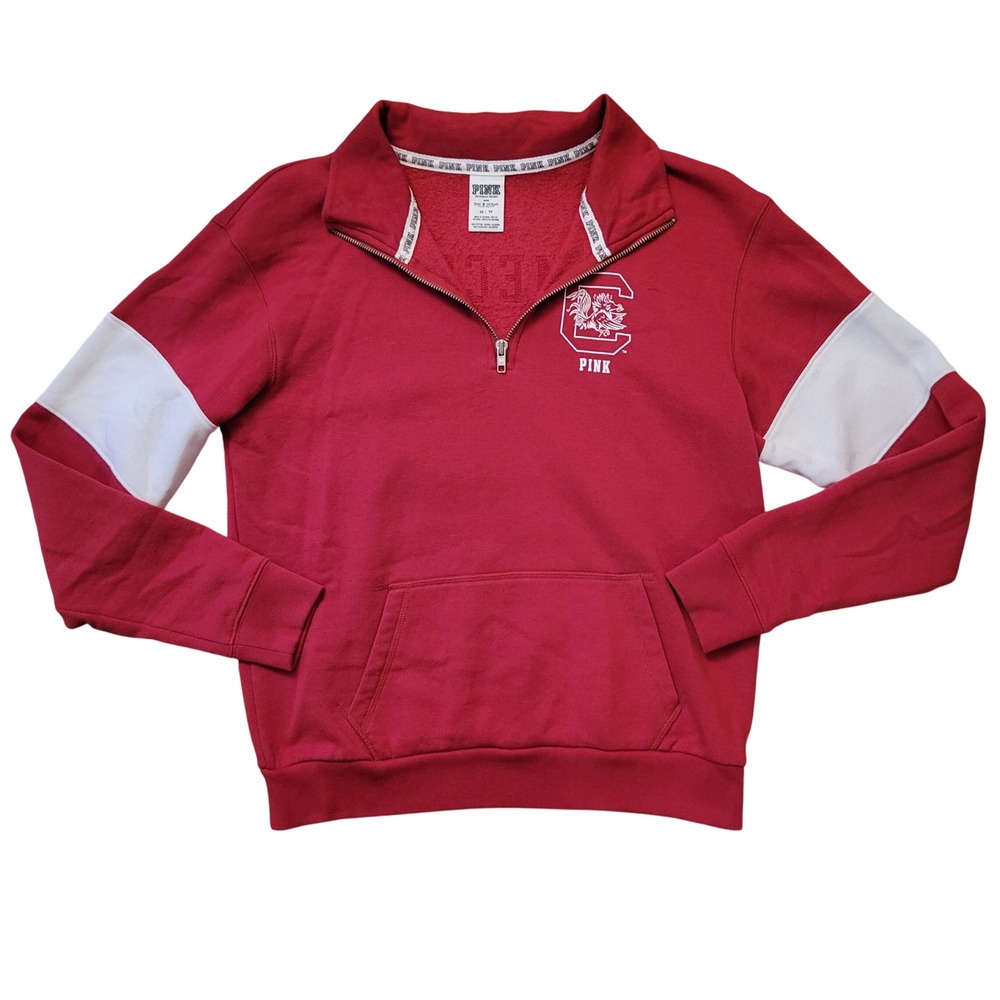 PINK XS Pullover Red South Carolina Gamecocks Sequin 1/4 Zip Sweatshirt Sport